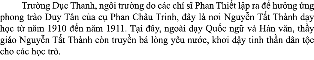  Tr ng D c Thanh, ng i tr  ng do c c ch  s  Phan Thi t l p ra    h  ng  ng phong tr o Duy T n c a c  Phan Ch u Trinh...