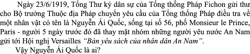  Ng y 23/6/1919, T ng Th k  d n s  c a T ng th ng Ph p Fichon g i th  cho B  tr  ng Thu c   a Ph p chuy n y u c u c ...