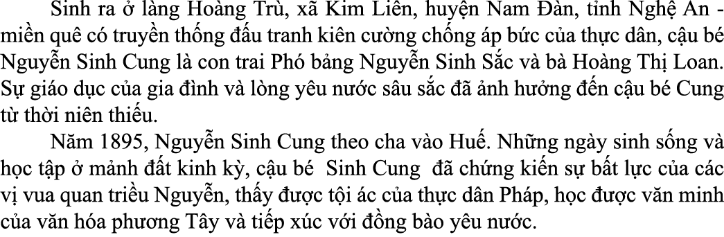  Sinh ra  l ng Ho ng Tr , x  Kim Li n, huy n Nam   n, t nh Ngh  An mi n qu  c  truy n th ng   u tranh ki n c  ng ch ...