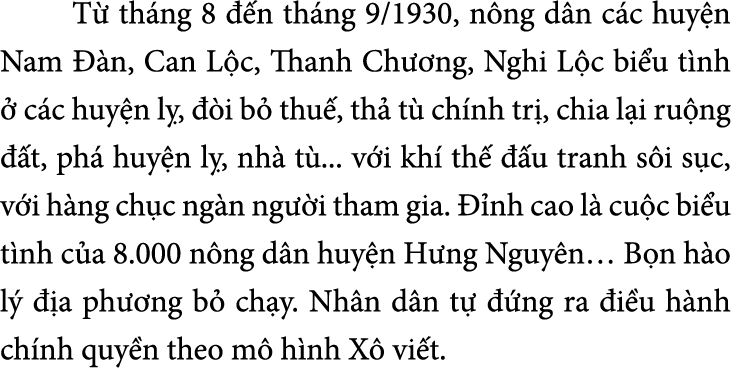  T th ng 8   n th ng 9/1930, n ng d n c c huy n Nam   n, Can L c, Thanh Ch  ng, Nghi L c bi u t nh   c c huy n l ,  ...