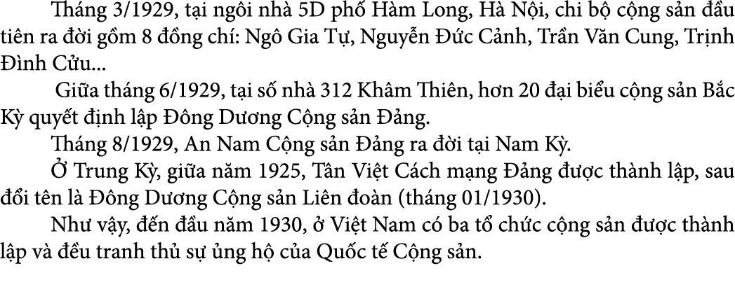  Th ng 3/1929, t i ng i nh 5D ph  H m Long, H  N i, chi b  c ng s n   u ti n ra   i g m 8   ng ch : Ng  Gia T , Nguy...