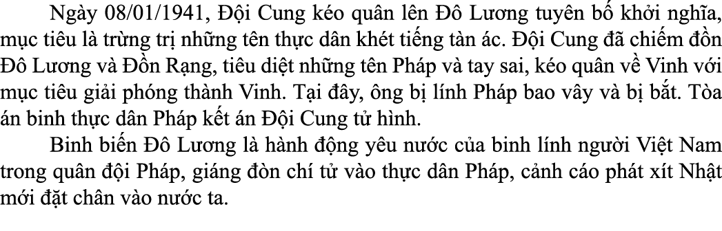  Ng y 08/01/1941,  i Cung k o qu n l n    L  ng tuy n b  kh i ngh a, m c ti u l  tr ng tr  nh ng t n th c d n kh t t...