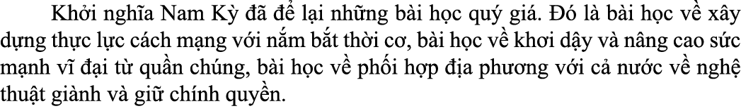  Kh i ngh a Nam K       l i nh ng b i h c qu  gi .    l  b i h c v  x y d ng th c l c c ch m ng v i n m b t th i c ,...