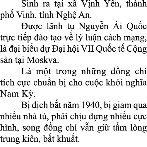  Sinh ra t i x V nh Y n, th nh ph  Vinh, t nh Ngh  An.    c l nh t  Nguy n  i Qu c tr c ti p   o t o v  l  lu n c ch...