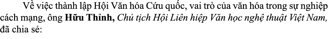  V vi c th nh l p H i V n h a C u qu c, vai tr  c a v n h a trong s  nghi p c ch m ng,  ng H u Th nh, Ch  t ch H i L...