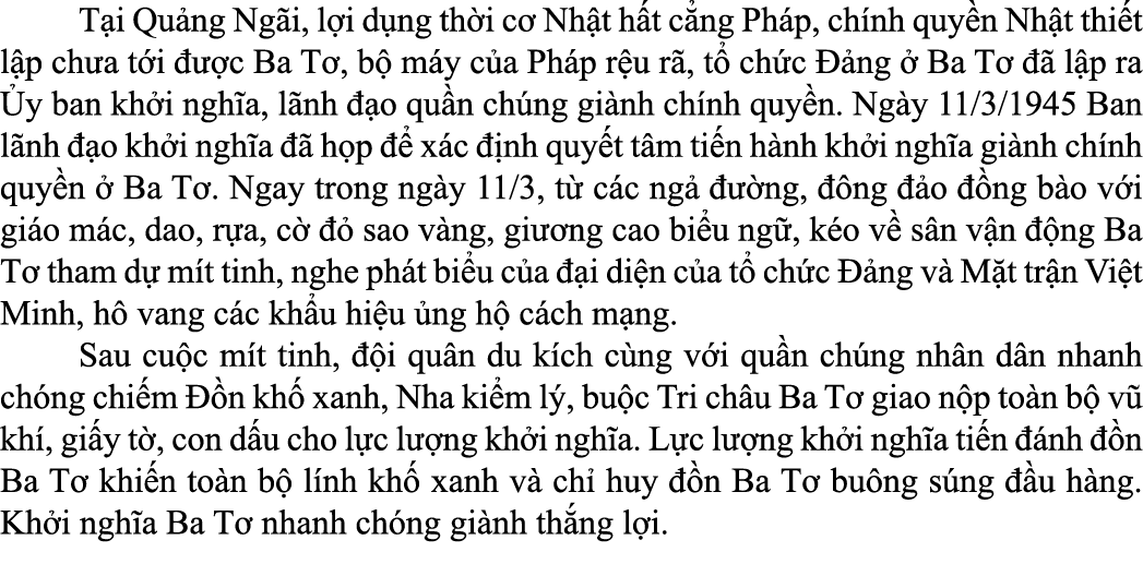  T i Qu ng Ng i, l i d ng th i c Nh t h t c ng Ph p, ch nh quy n Nh t thi t l p ch a t i    c Ba T , b  m y c a Ph p...