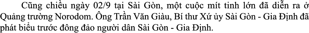  C ng chi u ng y 02/9 t i S i G n, m t cu c m t tinh l n   di n ra   Qu ng tr  ng Norodom.  ng Tr n V n Gi u, B  th ...