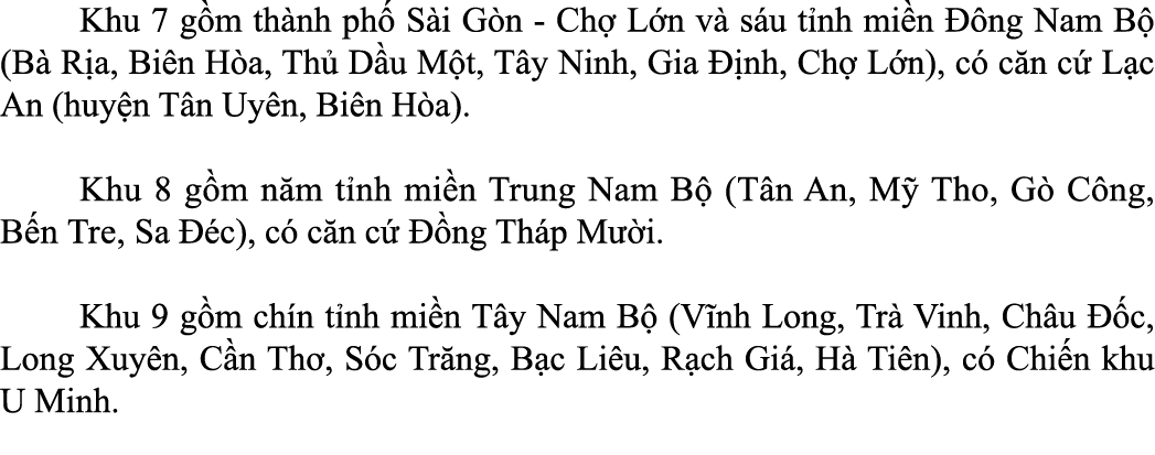  Khu 7 g m th nh ph ́ S i G n Ch ̣ L n v s u t nh mi n   ng Nam B  (B  R a, Bi n H a, Thủ D u M t, T y Ninh, Gia   ...