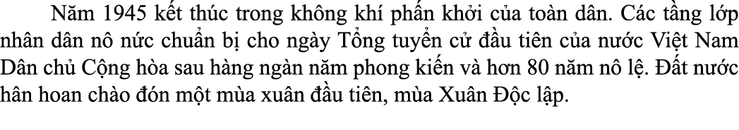  N m 1945 k t th c trong kh ng kh ph n kh i c a to n d n. C c t ng l p nh n d n n  n c chu n b  cho ng y T ng tuy n ...