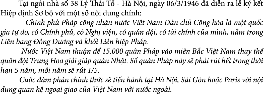  T i ng i nh s  38 L  Th i T  H  N i, ng y 06/3/1946    di n ra l  k  k t Hi p   nh S  b  v i m t s  n i dung ch nh:...