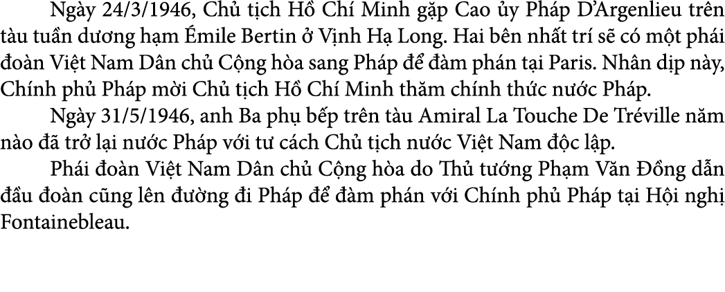  Ng y 24/3/1946, Ch t ch H  Ch  Minh g p Cao  y Ph p D’Argenlieu tr n t u tu n d  ng h m  mile Bertin   V nh H  Long...