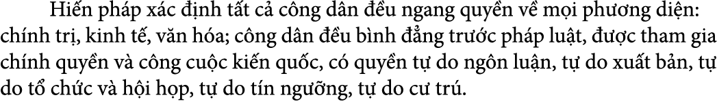  Hi n ph p x c  nh t t c  c ng d n   u ngang quy n v  m i ph  ng di n: ch nh tr , kinh t , v n h a; c ng d n   u b n...
