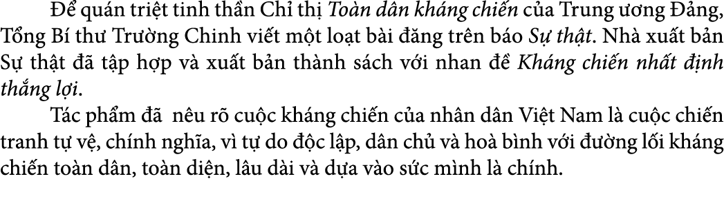    qu n tri t tinh th n Ch  th  To n d n kh ng chi n c a Trung   ng   ng, T ng B  th  Tr  ng Chinh vi t m t lo t b i...