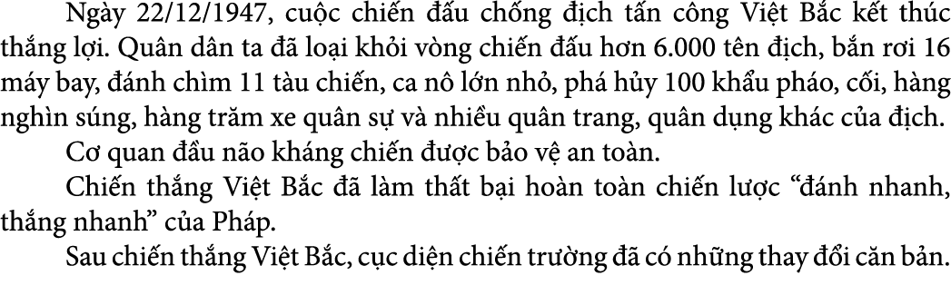  Ng y 22/12/1947, cu c chi n  u ch ng   ch t n c ng Vi t B c k t th c th ng l i. Qu n d n ta    lo i kh i v ng chi n...