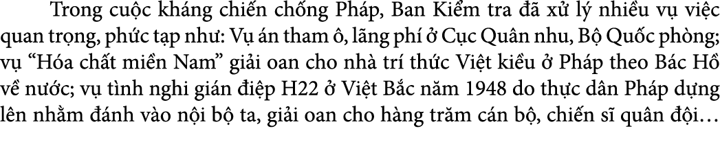  Trong cu c kh ng chi n ch ng Ph p, Ban Ki m tra   x  l  nhi u v  vi c quan tr ng, ph c t p nh : V   n tham  , l ng ...