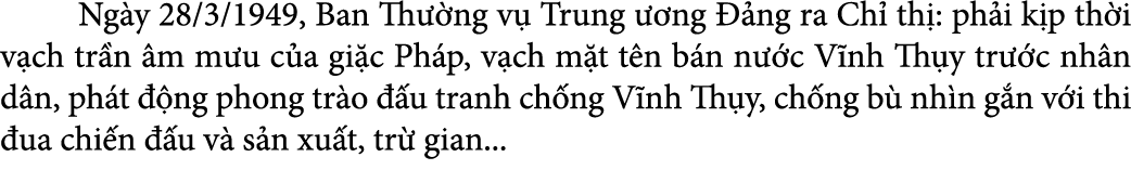  Ng y 28/3/1949, Ban Th ng v  Trung   ng   ng ra Ch  th : ph i k p th i v ch tr n  m m u c a gi c Ph p, v ch m t t n...