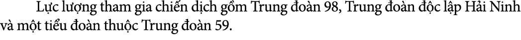 L c l ng tham gia chi n d ch g m Trung  o n 98, Trung  o n   c l p H i Ninh v  m t ti u  o n thu c Trung  o n 59.