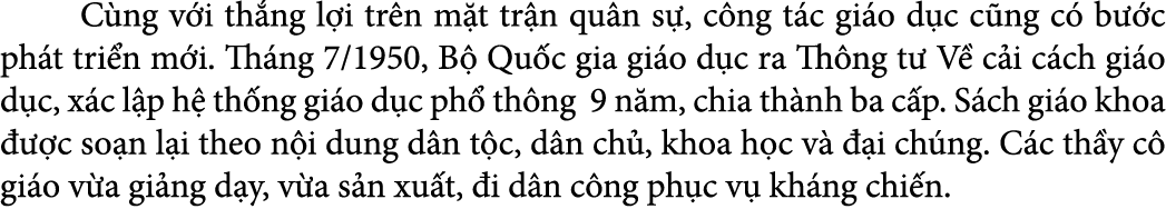  C ng v i th ng l i tr n m t tr n qu n s , c ng t c gi o d c c ng c b  c ph t tri n m i. Th ng 7/1950, B  Qu c gia g...