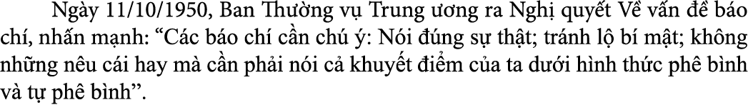  Ng y 11/10/1950, Ban Th ng v  Trung   ng ra Ngh  quy t V  v n    b o ch , nh n m nh: “C c b o ch  c n ch   : N i   ...