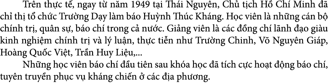  Tr n th c t , ngay t n m 1949 t i Th i Nguy n, Ch  t ch H  Ch  Minh    ch  th  t  ch c Tr  ng D y l m b o Hu nh Th ...