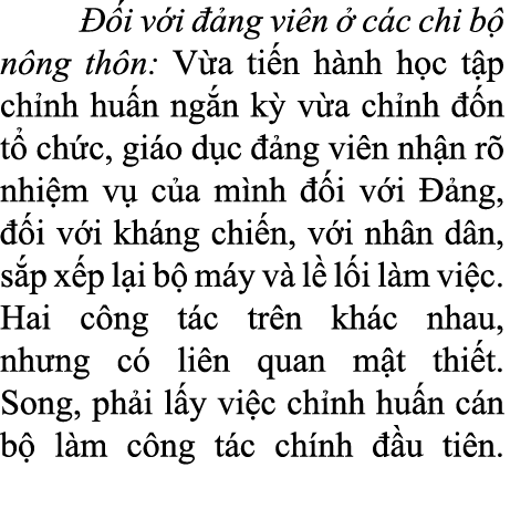   i v i   ng vi n   c c chi b  n ng th n: V a ti n h nh h c t p ch nh hu n ng n k  v a ch nh   n t  ch c, gi o d c  ...