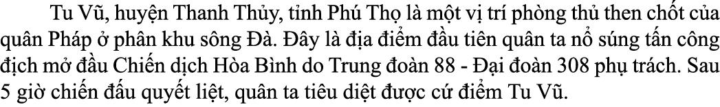  Tu V , huy n Thanh Th y, t nh Ph Th  l  m t v  tr  ph ng th  then ch t c a qu n Ph p   ph n khu s ng   .   y l    a...