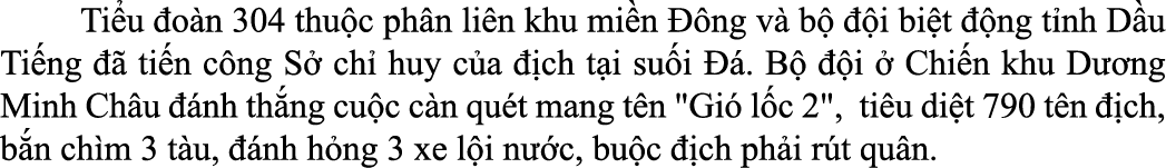  Ti u o n 304 thu c ph n li n khu mi n   ng v  b    i bi t   ng t nh D u Ti ng    ti n c ng S  ch  huy c a   ch t i ...