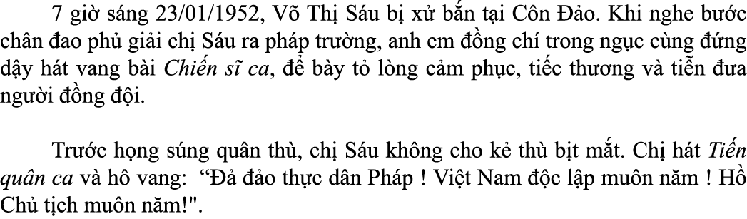  7 gi s ng 23/01/1952, V  Th  S u b  x  b n t i C n   o. Khi nghe b  c ch n  ao ph  gi i ch  S u ra ph p tr  ng, anh...