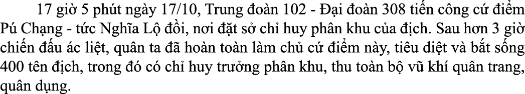  17 gi 5 ph t ng y 17/10, Trung  o n 102   i  o n 308 ti n c ng c   i m P  Ch ng t c Ngh a L    i, n i   t s  ch  hu...