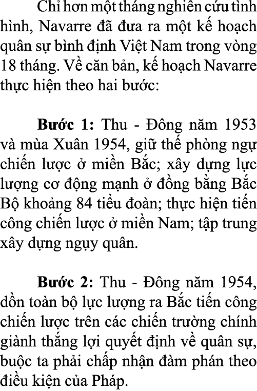  Ch h n m t th ng nghi n c u t nh h nh, Navarre      a ra m t k  ho ch qu n s  b nh   nh Vi t Nam trong v ng 18 th n...