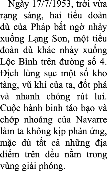  Ng y 17/7/1953, tr i v a r ng s ng, hai ti u o n d  c a Ph p b t ng  nh y xu ng L ng S n, m t ti u  o n d  kh c nh ...