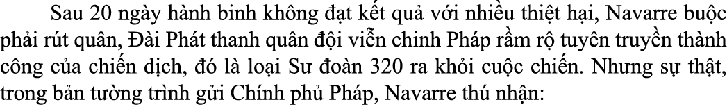  Sau 20 ng y h nh binh kh ng  t k t qu  v i nhi u thi t h i, Navarre bu c ph i r t qu n,   i Ph t thanh qu n   i vi ...