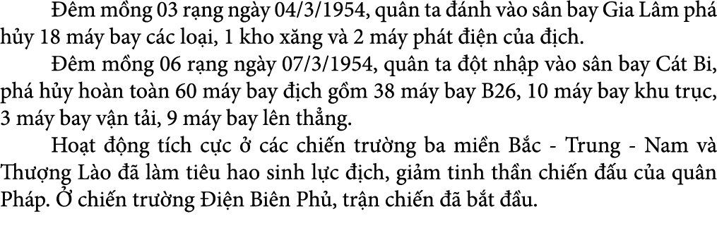   m m ng 03 r ng ng y 04/3/1954, qu n ta   nh v o s n bay Gia L m ph  h y 18 m y bay c c lo i, 1 kho x ng v  2 m y p...
