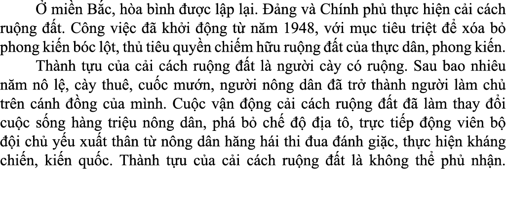   mi n B c, h a b nh    c l p l i.   ng v  Ch nh ph  th c hi n c i c ch ru ng   t. C ng vi c    kh i   ng t  n m 194...